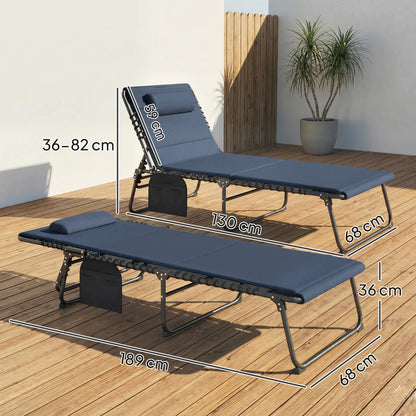 Folding Sun Loungers Set of 2, Reclining Sun Bed, Dark Blue