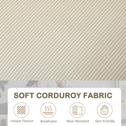 Modern 3 Seater Sofa Upholstered Corduroy Sofa Couch Cream White