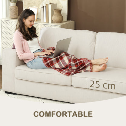 Modern 3 Seater Sofa Upholstered Corduroy Sofa Couch Cream White