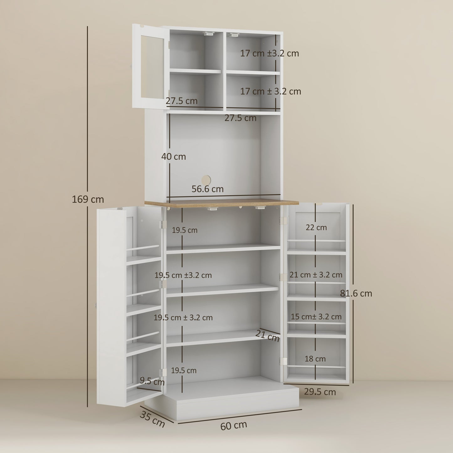 169cm Tall Kitchen Pantry Storage Cabinet with Microwave Shelf