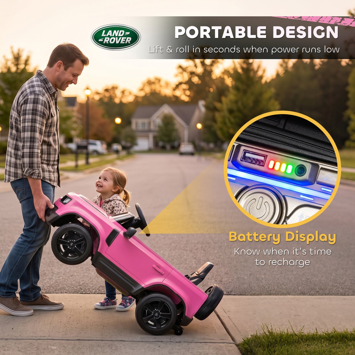 Land Rover Defender Licensed 12V Kids Ride on Car w/ Remote, Pink