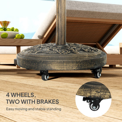 Parasol Base with Wheels, Floral Rose Pattern, Bronze