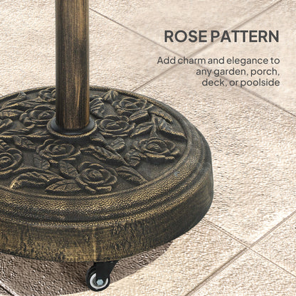 Parasol Base with Wheels, Floral Rose Pattern, Bronze