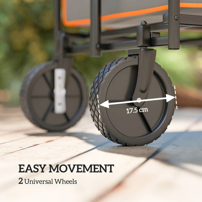 160L Folding Trolley Cart w/ Adjustable Handle, Grey and Orange