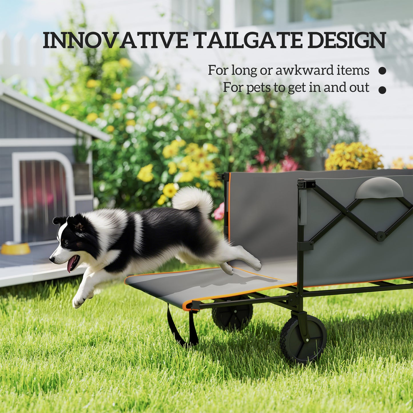 160L Folding Trolley Cart w/ Adjustable Handle, Grey and Orange