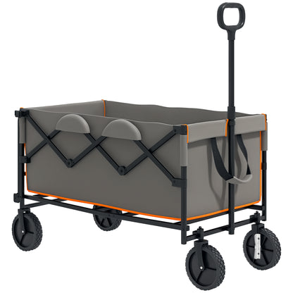 160L Folding Trolley Cart w/ Adjustable Handle, Grey and Orange