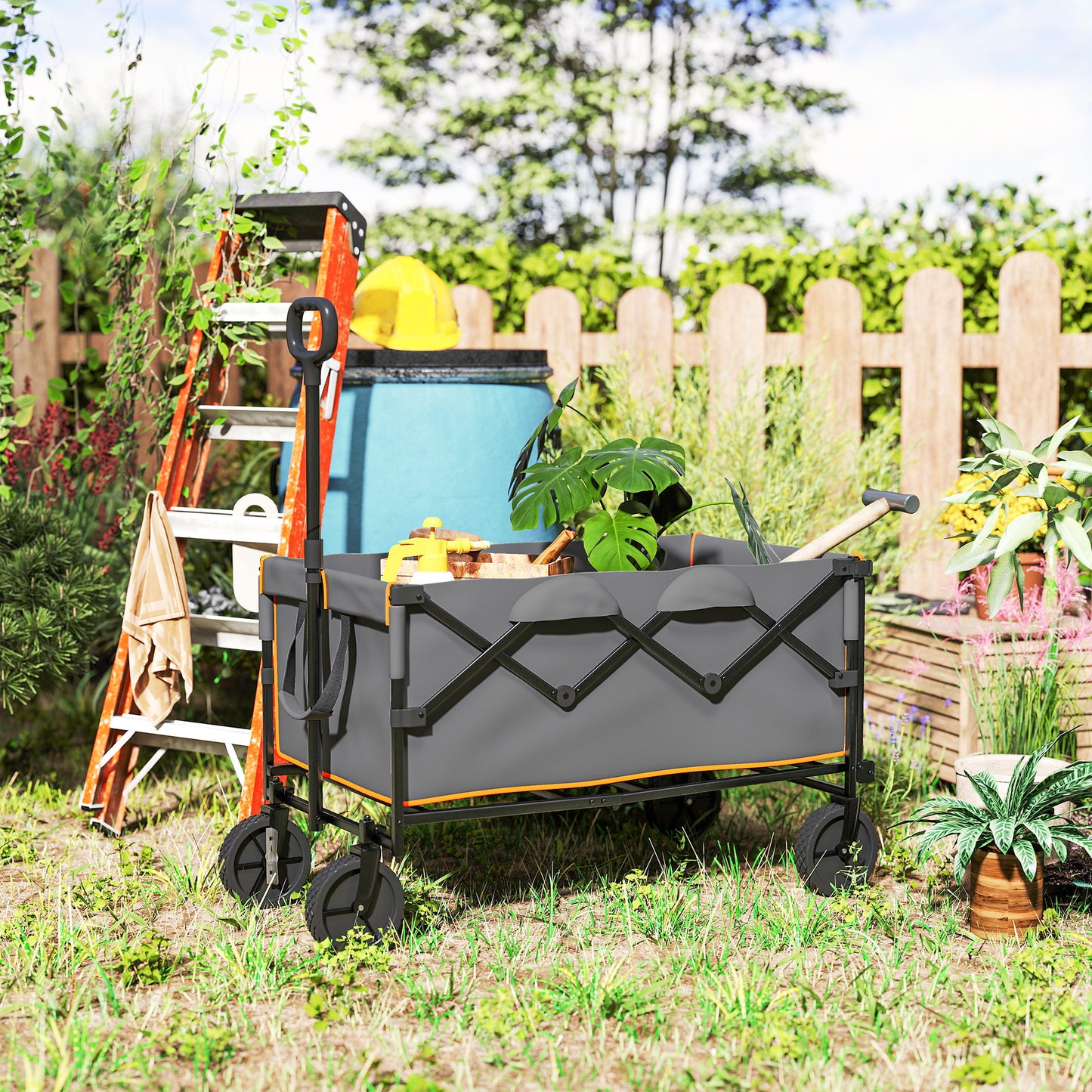 160L Folding Trolley Cart w/ Adjustable Handle, Grey and Orange
