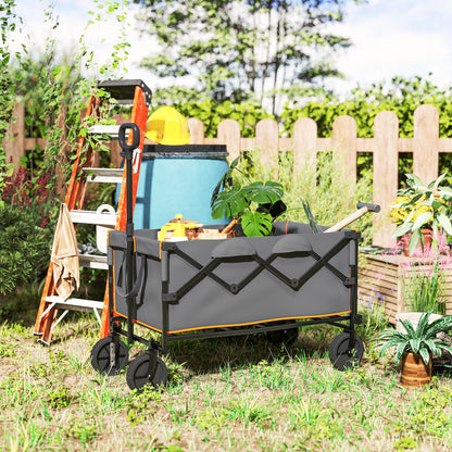 160L Folding Trolley Cart w/ Adjustable Handle, Grey and Orange