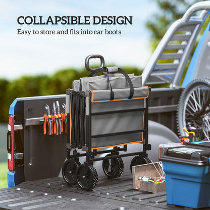 160L Folding Trolley Cart w/ Adjustable Handle, Grey and Orange
