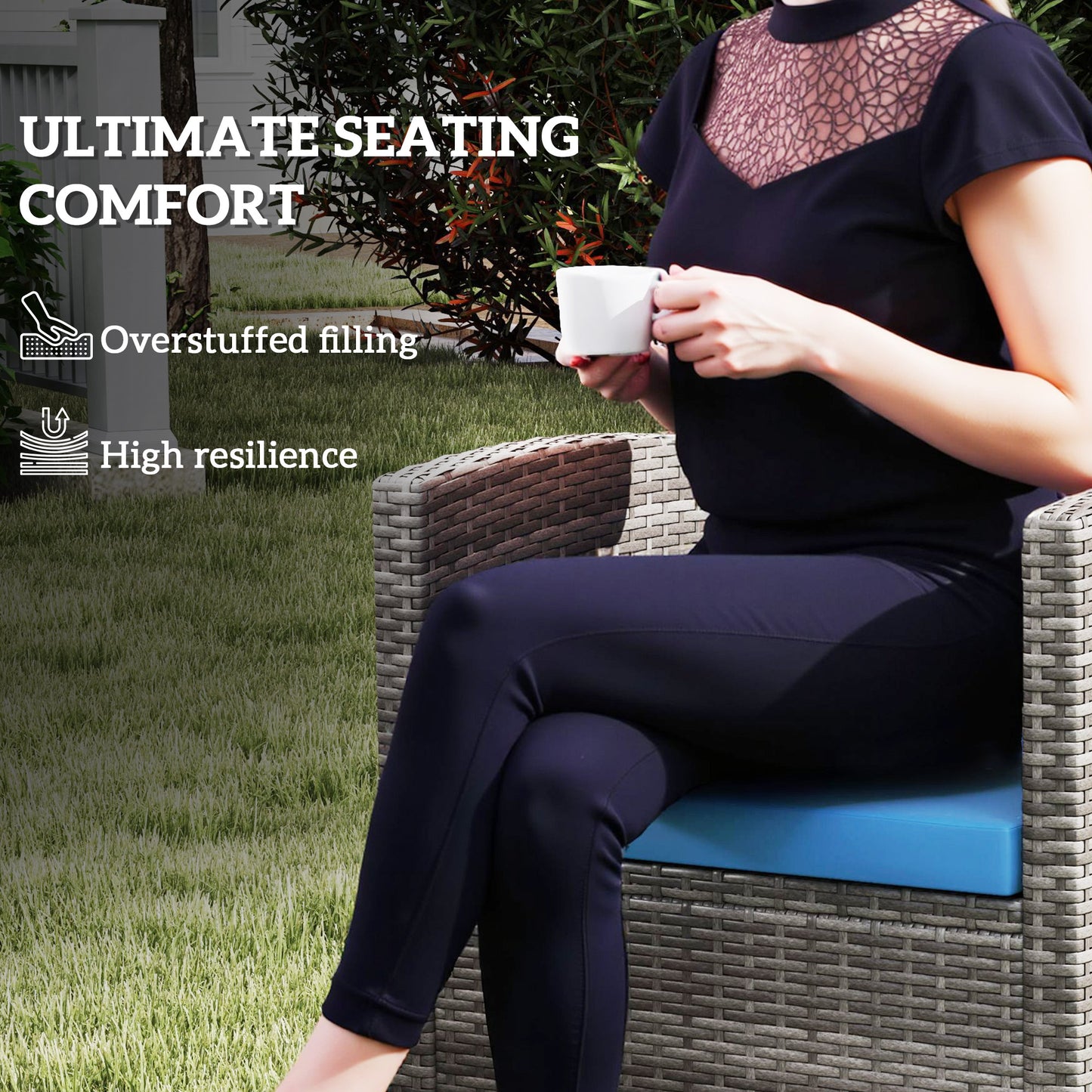 3PCs Rattan Garden Seat Cushions Pads for Patio Furniture Sky Blue