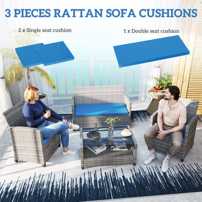 3PCs Rattan Garden Seat Cushions Pads for Patio Furniture Sky Blue