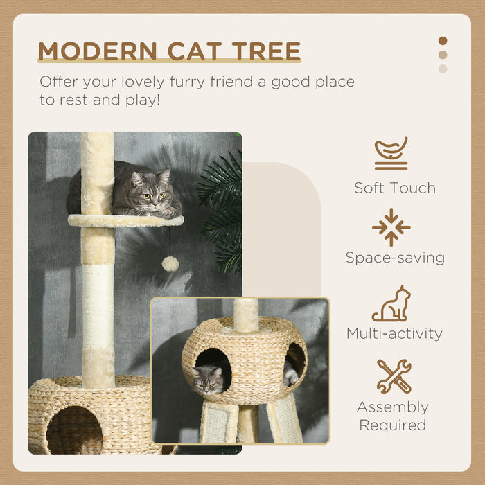 255cm Cat Tree Tower w/ Scratching Post, Cat House, Ball, Platform, Beige