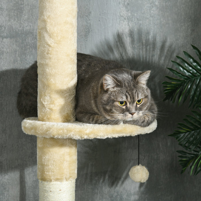 255cm Cat Tree Tower w/ Scratching Post, Cat House, Ball, Platform, Beige