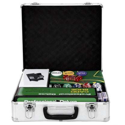 500-Piece Poker Chips Set with Card Shuffler, Card Shoe, ABS Case, Casino Texas Holdem Poker Set with Mat, 11.5g Poker Chips, Two Decks of Cards, Dealer, Blind Buttons, Five Dices, Silver