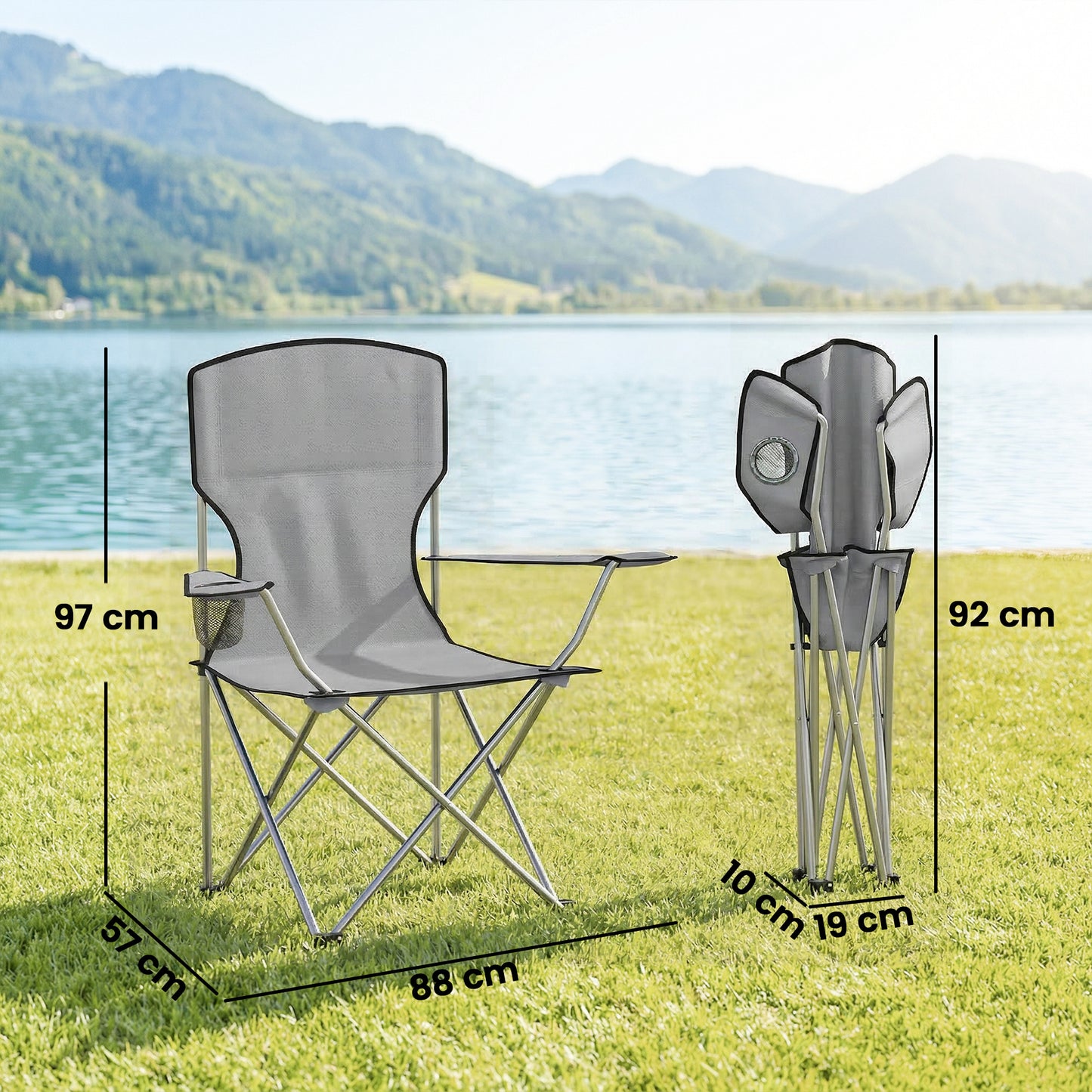 Camping Chair Set of 2 Portable Folding Grey