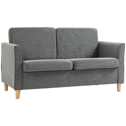 Double Seat Sofa Linen Upholstery Loveseat Couch w/ Armrests, Grey