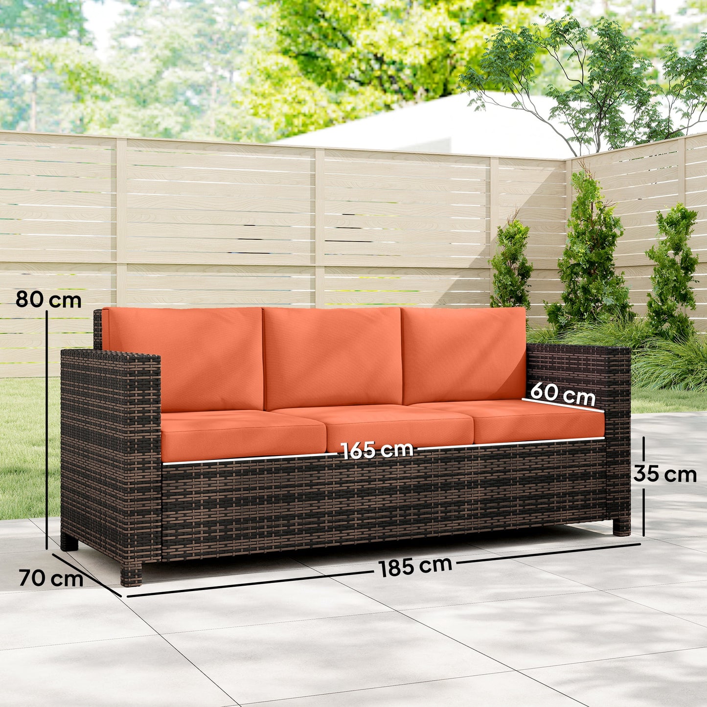 Rattan Wicker 3-seater Sofa Chair Patio Furniture, Orange