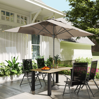 Garden Table with Parasol Hole, Slatted Metal Tabletop, Brown