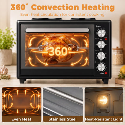 46L Mini Oven with Dual Hot Plates, Electric Countertop Cooker