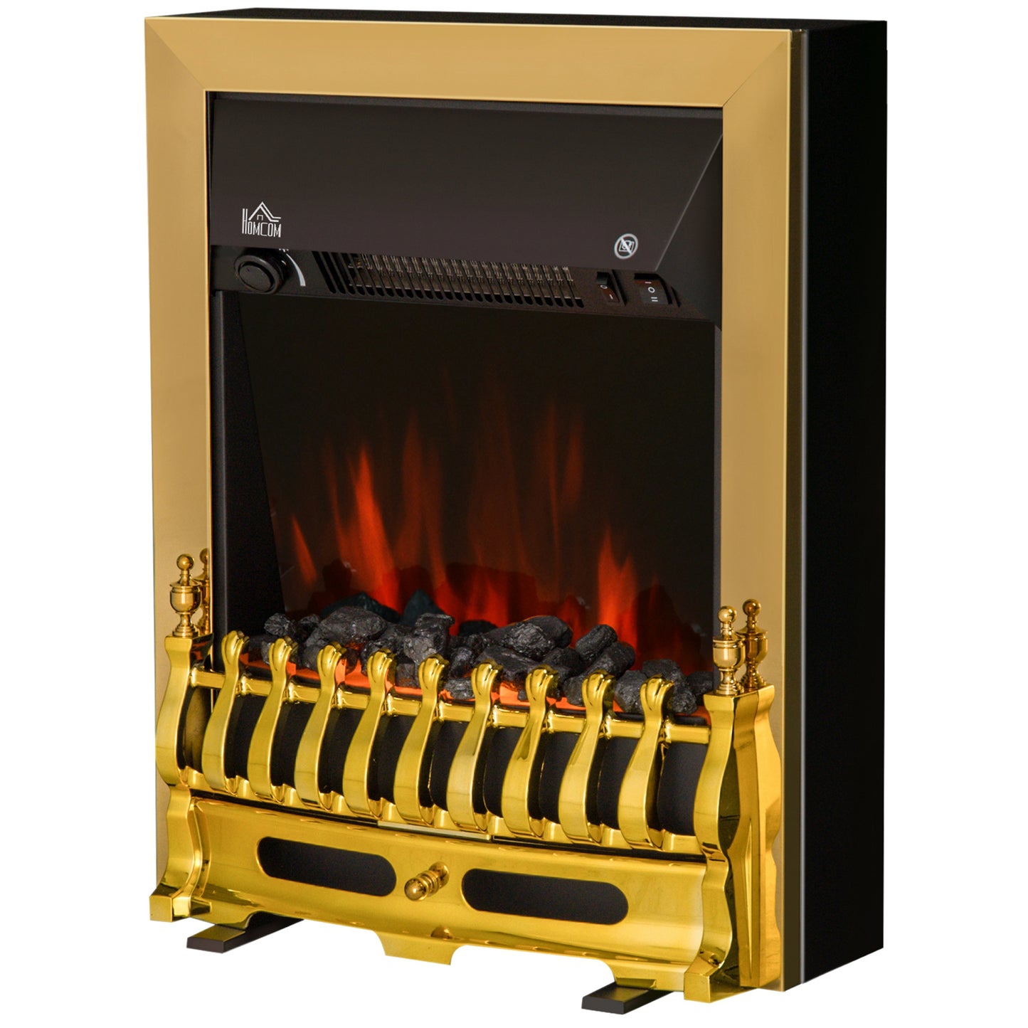 Electric Fireplace 1 & 2KW LED Fire Flame for Living Room Golden