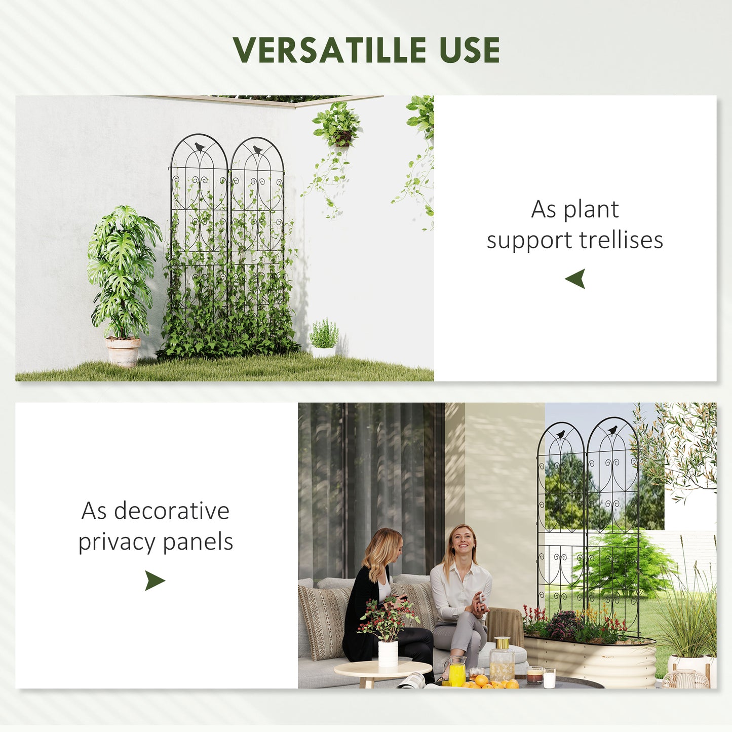 Set of 2 Metal Garden Trellis, Outdoor Trellis Panels, 180 x 50cm