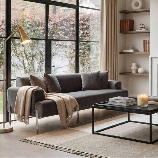 Duke Three Seat Sofa - Carbon - Silver base