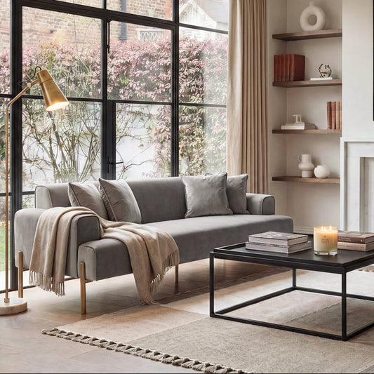 Duke Three Seat Sofa - Dove Grey - Brass Legs