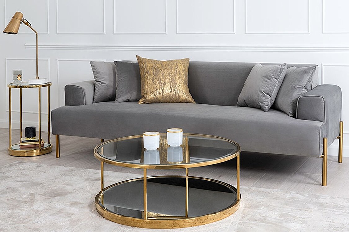Duke Three Seat Sofa - Dove Grey - Brass Legs