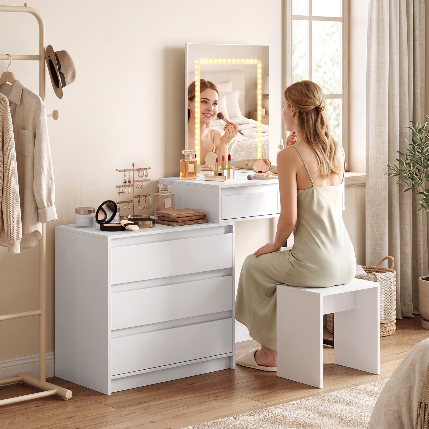 Vanity Makeup Desk LED Mirror Bedroom White