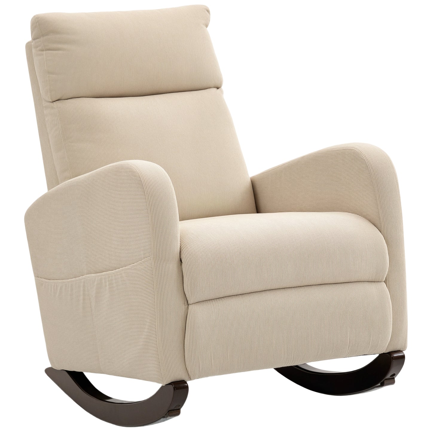 Modern High Back Corduroy Leisure Rocking Chair for Nursery, Beige