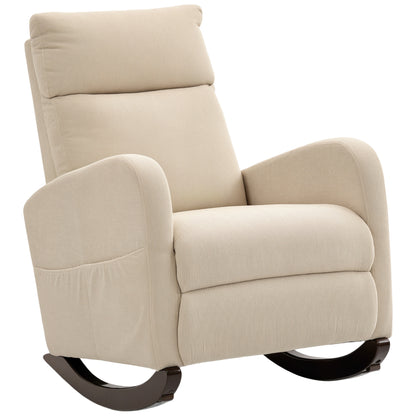 Modern High Back Corduroy Leisure Rocking Chair for Nursery, Beige
