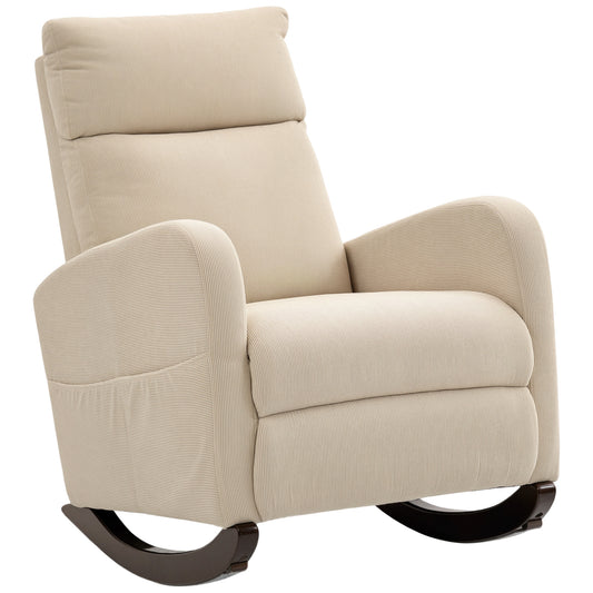 Modern High Back Corduroy Leisure Rocking Chair for Nursery, Beige