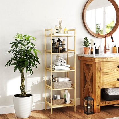 5-Tier Bamboo Bathroom Storage Shelf with Adjustable Rack, Natural