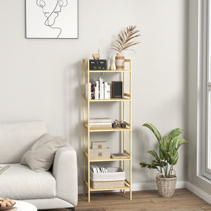 5-Tier Bamboo Bathroom Storage Shelf with Adjustable Rack, Natural