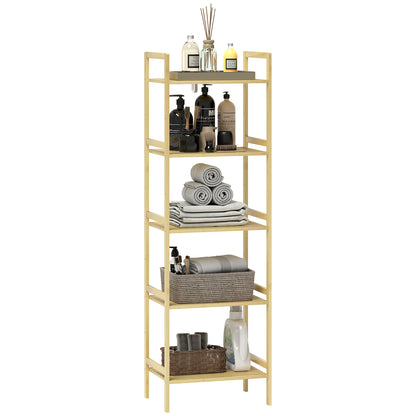 5-Tier Bamboo Bathroom Storage Shelf with Adjustable Rack, Natural