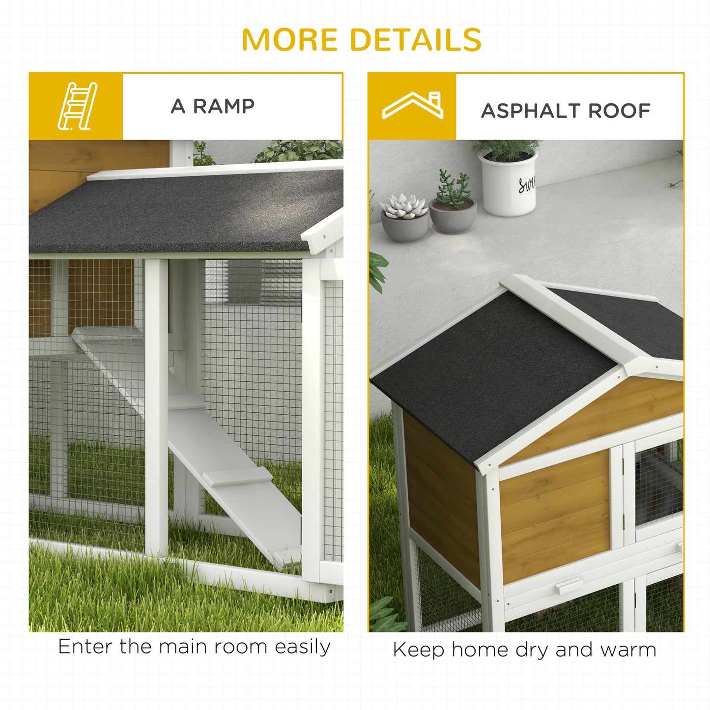 Rabbit Hutch, Guinea Pig Hutch Outdoor Double Tier w/ Ramp, Yellow