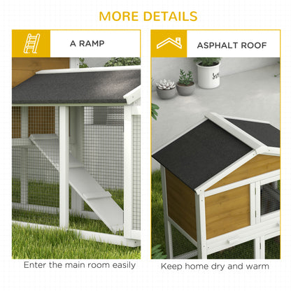 Rabbit Hutch, Guinea Pig Hutch Outdoor Double Tier w/ Ramp, Yellow
