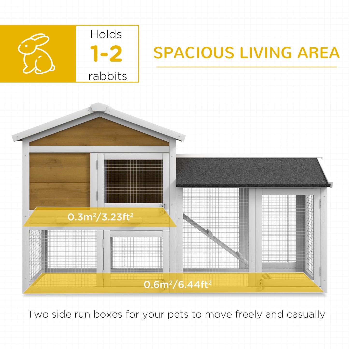 Rabbit Hutch, Guinea Pig Hutch Outdoor Double Tier w/ Ramp, Yellow