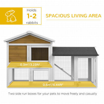 Rabbit Hutch, Guinea Pig Hutch Outdoor Double Tier w/ Ramp, Yellow