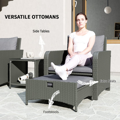 Wicker Patio Conversation Set with 2 Armchairs and 6 Cushions Grey