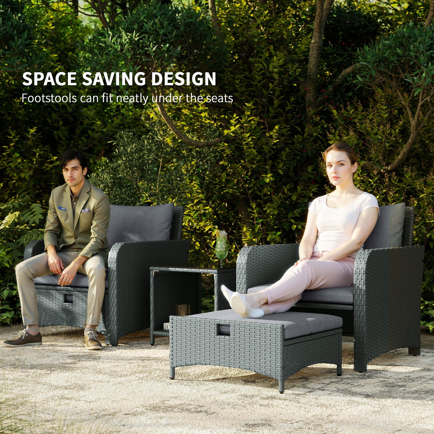 Wicker Patio Conversation Set with 2 Armchairs and 6 Cushions Grey