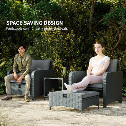 Wicker Patio Conversation Set with 2 Armchairs and 6 Cushions Grey