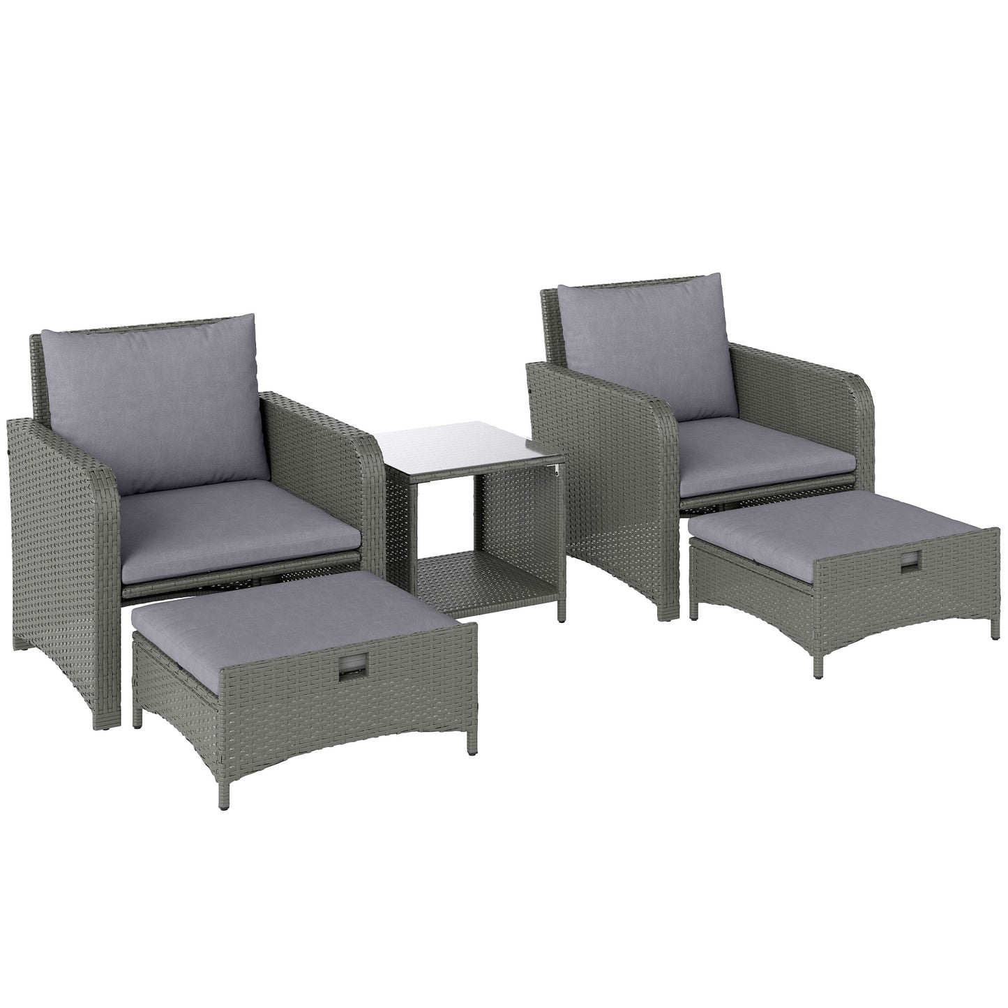 Wicker Patio Conversation Set with 2 Armchairs and 6 Cushions Grey