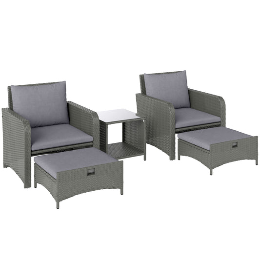 Wicker Patio Conversation Set with 2 Armchairs and 6 Cushions Grey