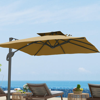 3(m)Garden Parasol Patio Umbrella w/ Hydraulic Mechanism Dual Top Khaki