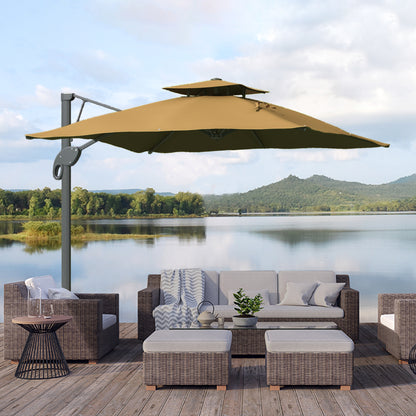 3(m)Garden Parasol Patio Umbrella w/ Hydraulic Mechanism Dual Top Khaki
