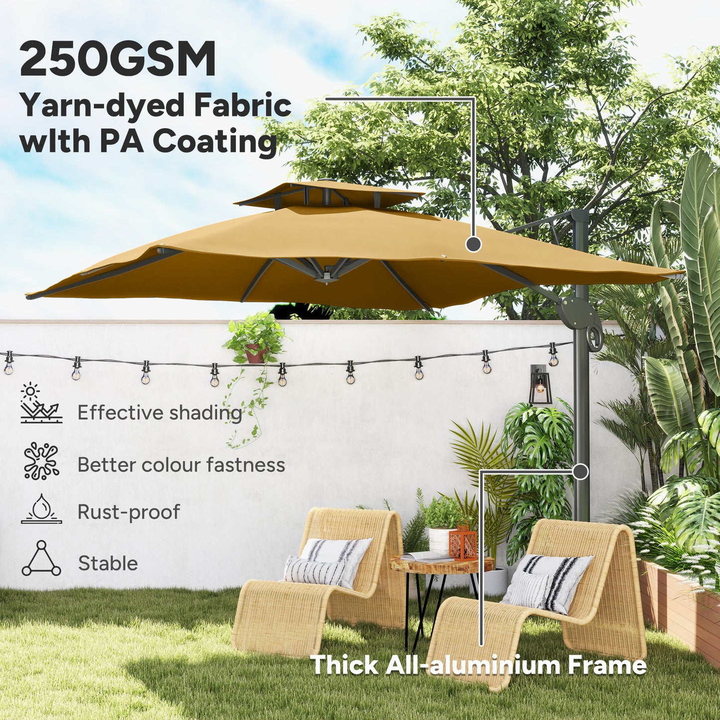 3(m)Garden Parasol Patio Umbrella w/ Hydraulic Mechanism Dual Top Khaki