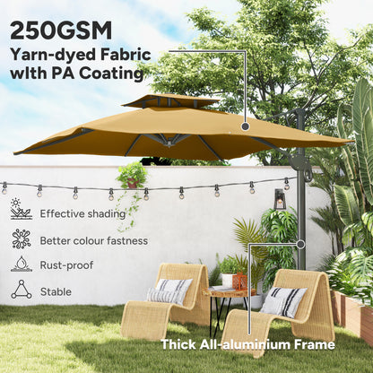 3(m)Garden Parasol Patio Umbrella w/ Hydraulic Mechanism Dual Top Khaki