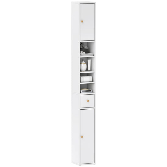 Tall Bathroom Cabinet with Drawer and Adjustable Shelves, White