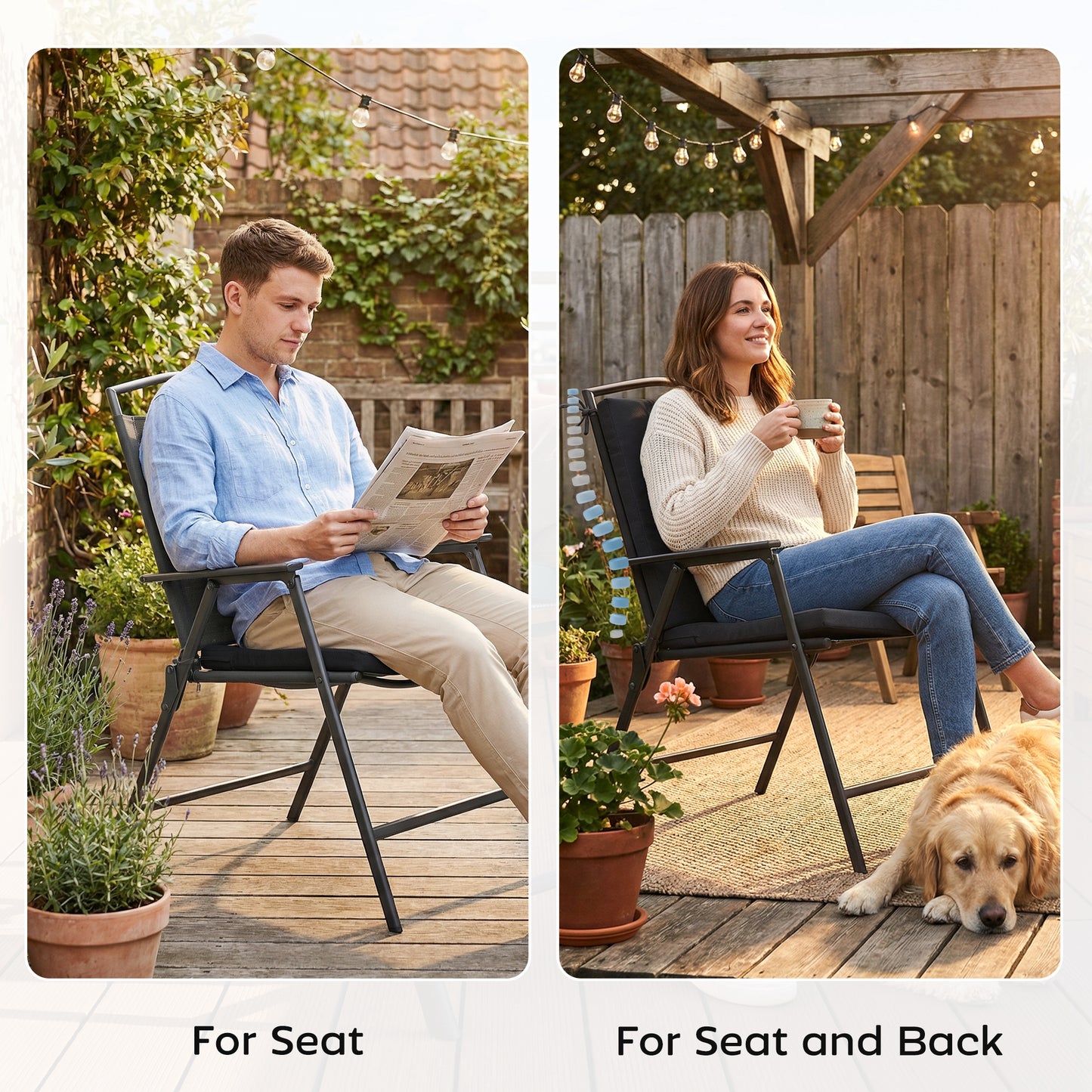2Pcs Garden Chair Cushions, Waterproof Seat Pads, Black